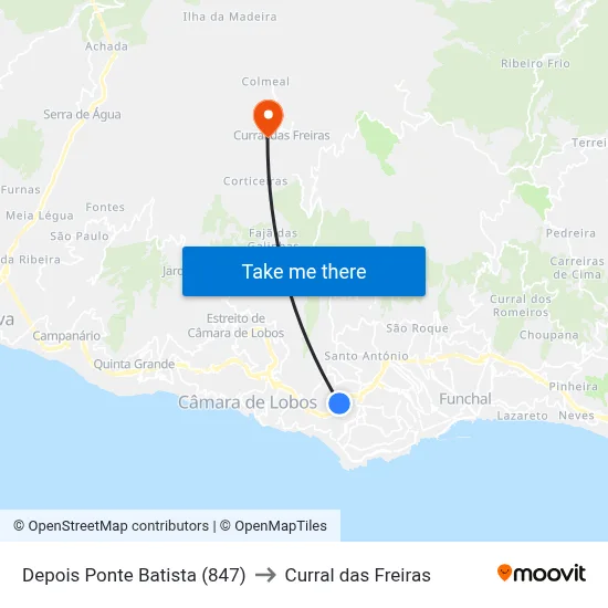 Depois Ponte Batista (847) to Curral das Freiras map