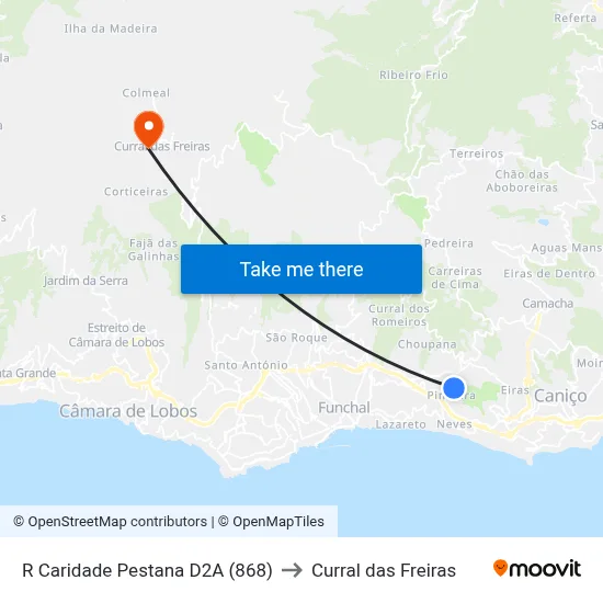 R Caridade Pestana  D2A (868) to Curral das Freiras map