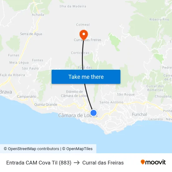 Entrada CAM Cova Til (883) to Curral das Freiras map