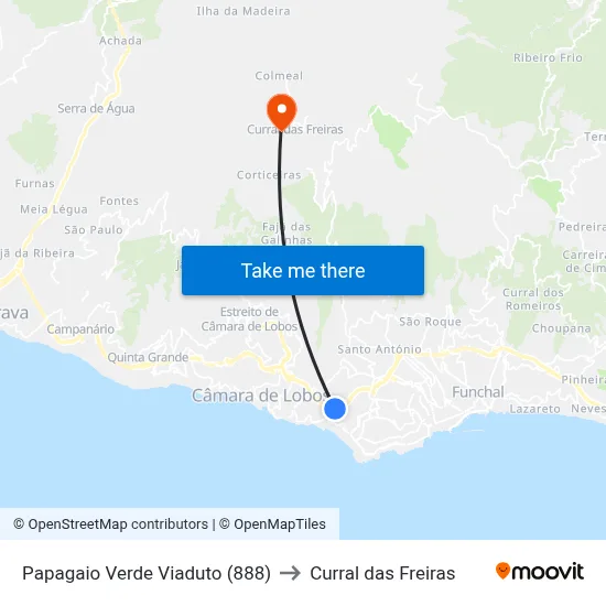 Papagaio Verde  Viaduto (888) to Curral das Freiras map