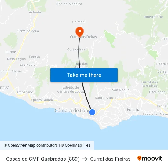 Casas da CMF Quebradas (889) to Curral das Freiras map