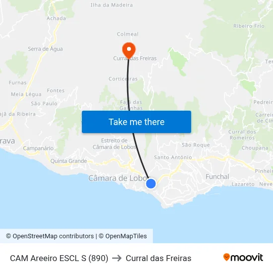 CAM Areeiro  ESCL  S (890) to Curral das Freiras map