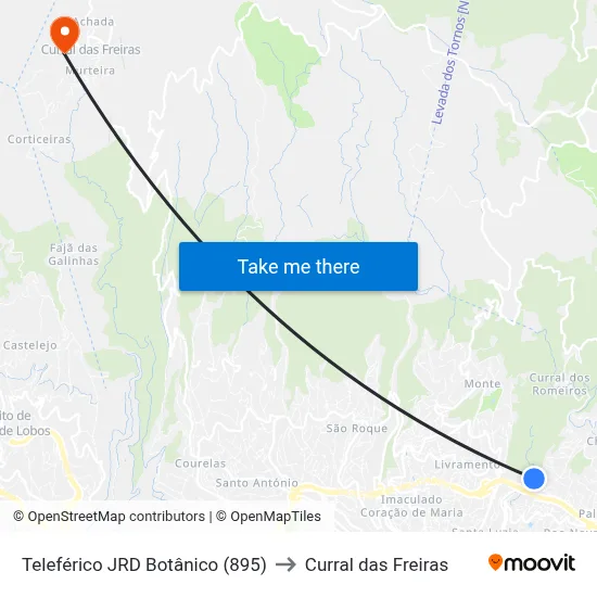 Teleférico JRD Botânico (895) to Curral das Freiras map