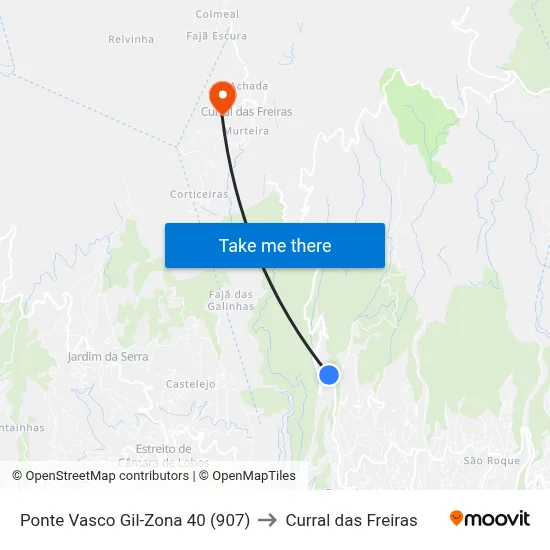 Ponte Vasco Gil-Zona 40 (907) to Curral das Freiras map