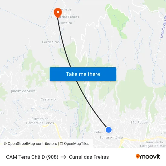 CAM Terra Chã  D (908) to Curral das Freiras map