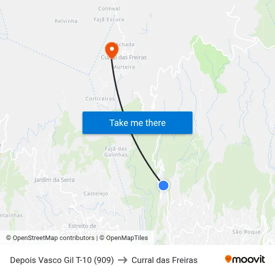 Depois Vasco Gil  T-10 (909) to Curral das Freiras map