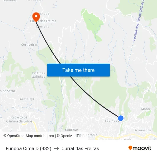 Fundoa Cima  D (932) to Curral das Freiras map