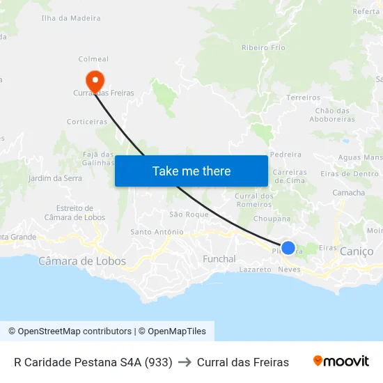 R Caridade Pestana  S4A (933) to Curral das Freiras map