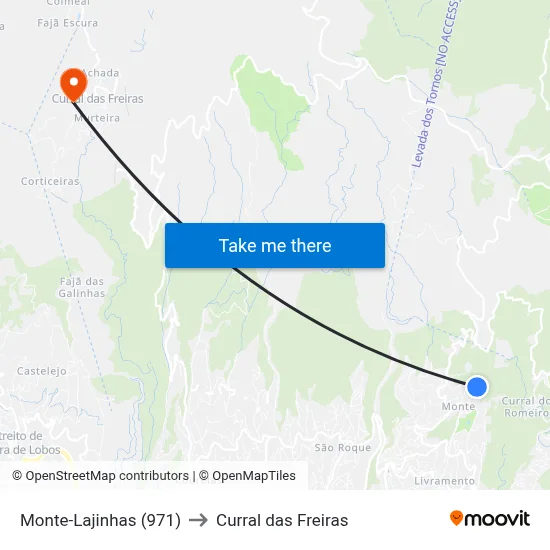 Monte-Lajinhas (971) to Curral das Freiras map