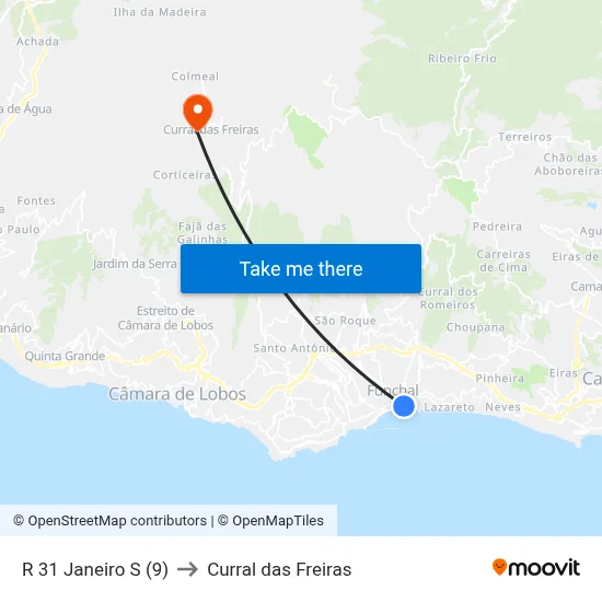 R 31 Janeiro  S (9) to Curral das Freiras map
