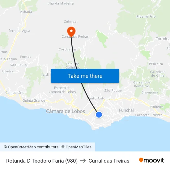 Rotunda D Teodoro Faria (980) to Curral das Freiras map