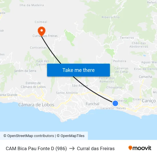 CAM Bica Pau  Fonte  D (986) to Curral das Freiras map