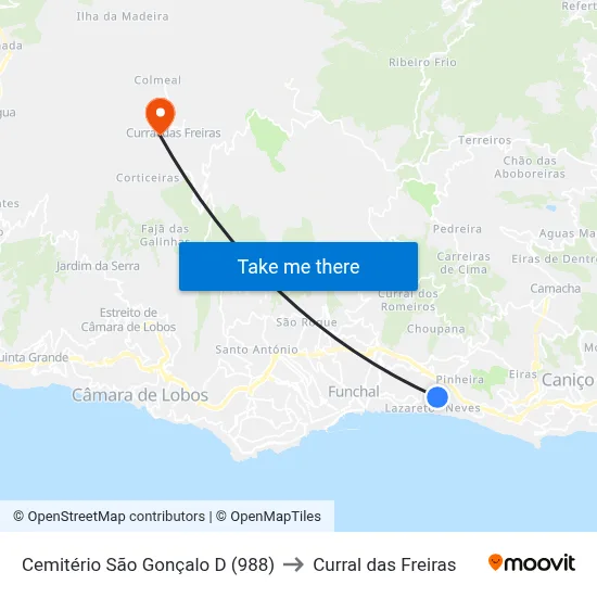Cemitério São Gonçalo  D (988) to Curral das Freiras map