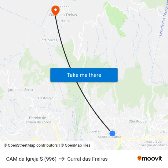 CAM da Igreja  S (996) to Curral das Freiras map