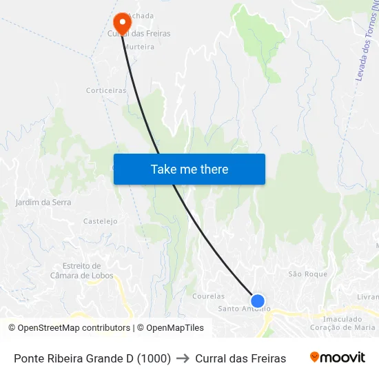 Ponte Ribeira Grande  D (1000) to Curral das Freiras map