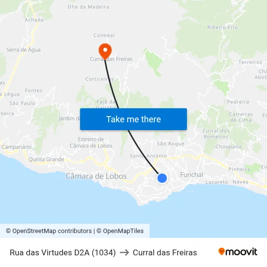 Rua das Virtudes  D2A (1034) to Curral das Freiras map
