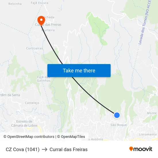 CZ Cova (1041) to Curral das Freiras map