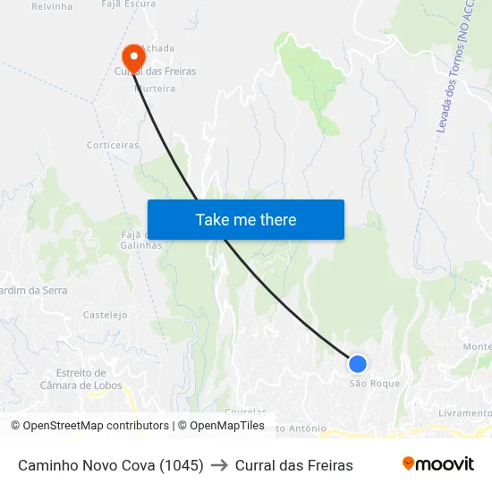 Caminho Novo Cova (1045) to Curral das Freiras map