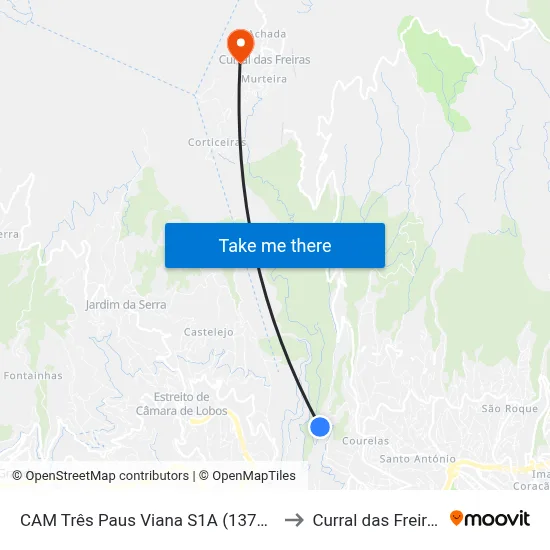 CAM Três Paus  Viana  S1A (1371C) to Curral das Freiras map