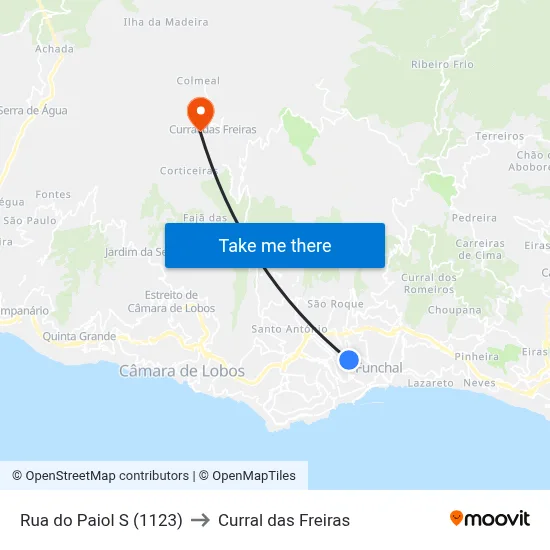 Rua do Paiol  S (1123) to Curral das Freiras map