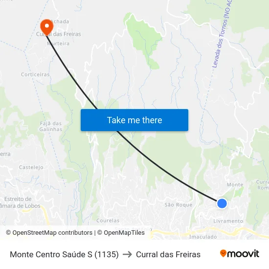 Monte  Centro Saúde  S (1135) to Curral das Freiras map