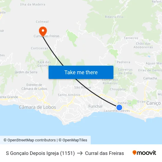 S Gonçalo  Depois Igreja (1151) to Curral das Freiras map