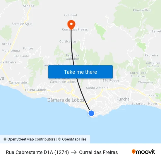 Rua Cabrestante  D1A (1274) to Curral das Freiras map