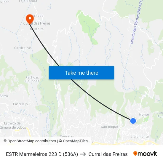 ESTR Marmeleiros 223  D (536A) to Curral das Freiras map