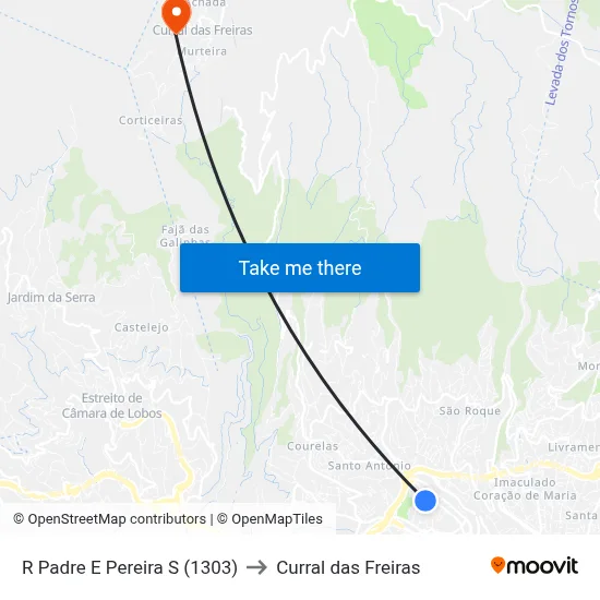 R Padre E Pereira  S (1303) to Curral das Freiras map