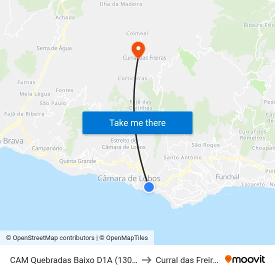 CAM Quebradas Baixo  D1A (1306) to Curral das Freiras map