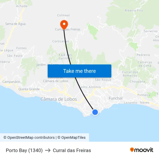Porto Bay (1340) to Curral das Freiras map