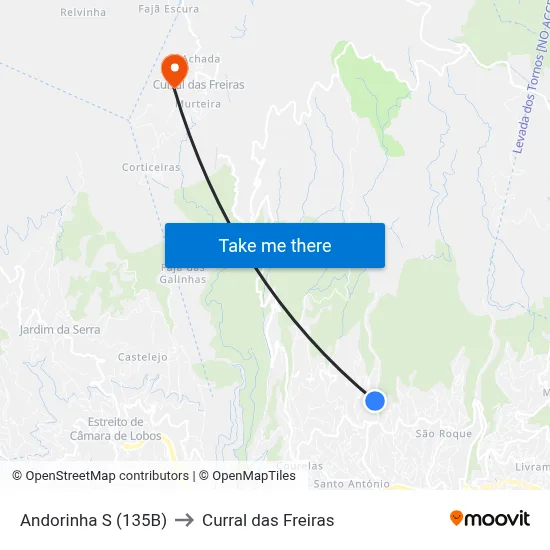 Andorinha  S (135B) to Curral das Freiras map