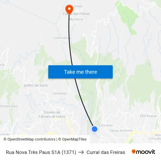 Rua Nova Três Paus  S1A (1371) to Curral das Freiras map