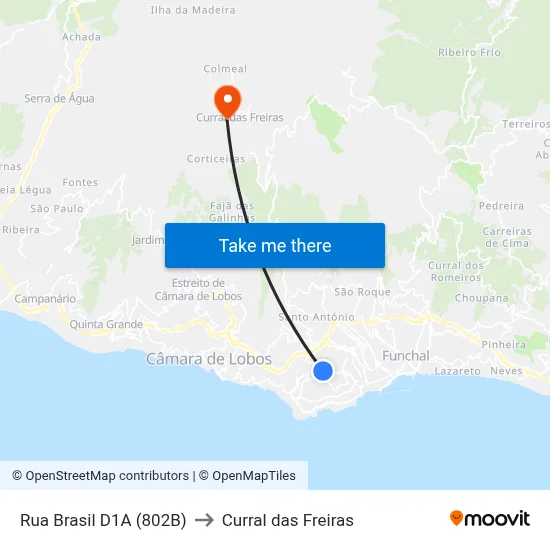 Rua Brasil  D1A (802B) to Curral das Freiras map