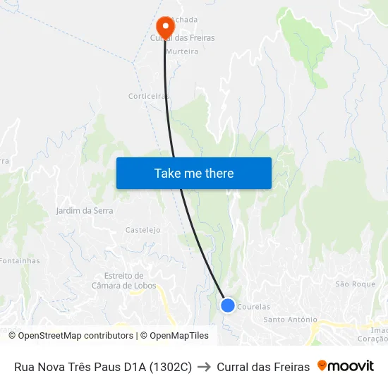 Rua Nova Três Paus  D1A (1302C) to Curral das Freiras map