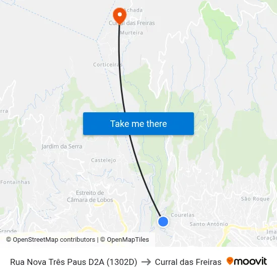 Rua Nova Três Paus  D2A (1302D) to Curral das Freiras map