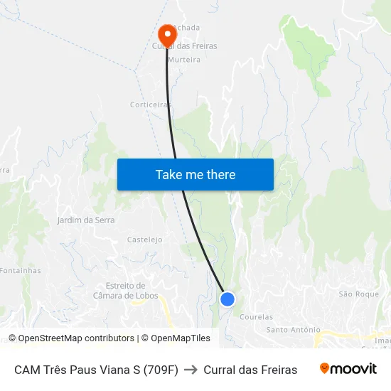 CAM Três Paus  Viana  S (709F) to Curral das Freiras map