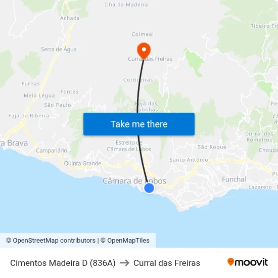 Cimentos Madeira  D (836A) to Curral das Freiras map