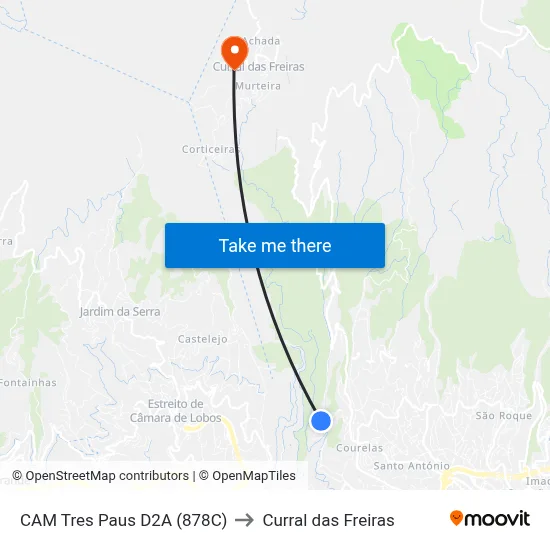 CAM Tres Paus  D2A (878C) to Curral das Freiras map