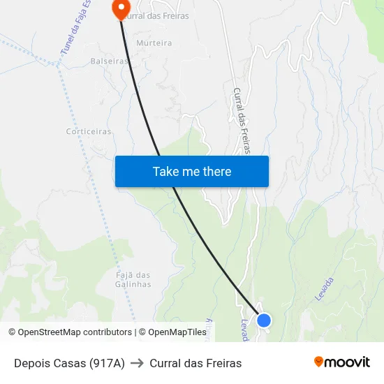 Depois Casas (917A) to Curral das Freiras map