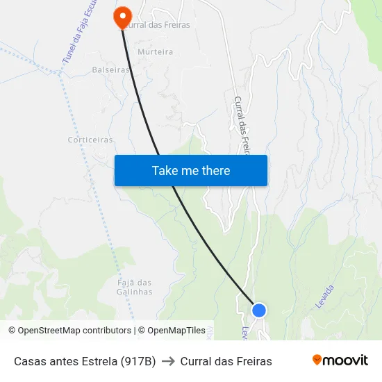 Casas  antes Estrela (917B) to Curral das Freiras map