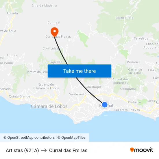 Artistas (921A) to Curral das Freiras map