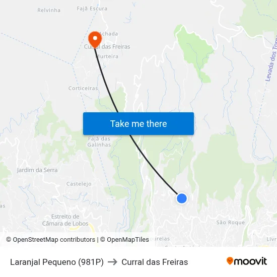 Laranjal Pequeno (981P) to Curral das Freiras map