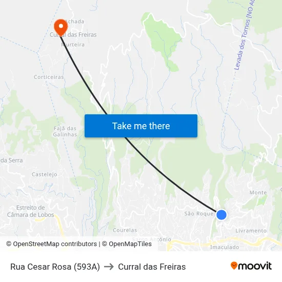 Rua Cesar Rosa (593A) to Curral das Freiras map