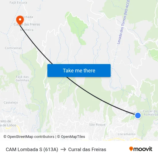 CAM Lombada S (613A) to Curral das Freiras map