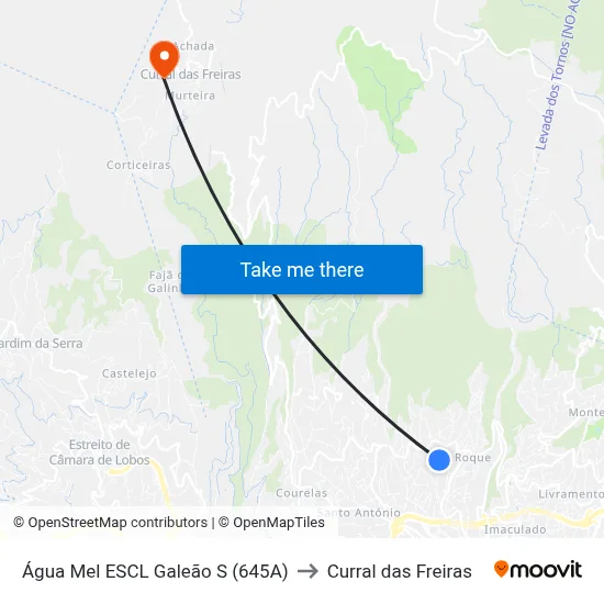 Água Mel  ESCL Galeão  S (645A) to Curral das Freiras map