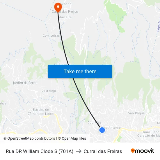 Rua DR William Clode  S (701A) to Curral das Freiras map