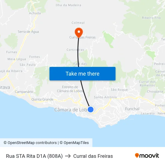 Rua STA Rita  D1A (808A) to Curral das Freiras map