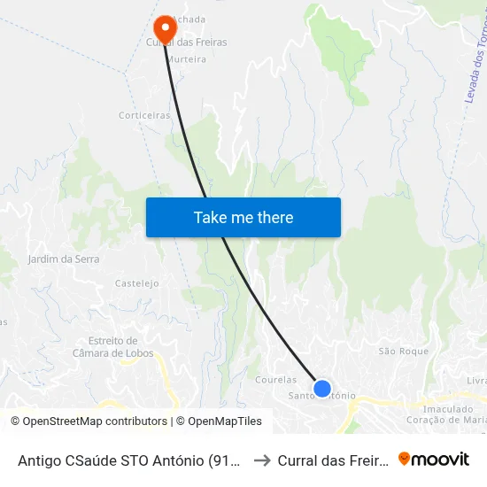 Antigo CSaúde STO António (910A) to Curral das Freiras map