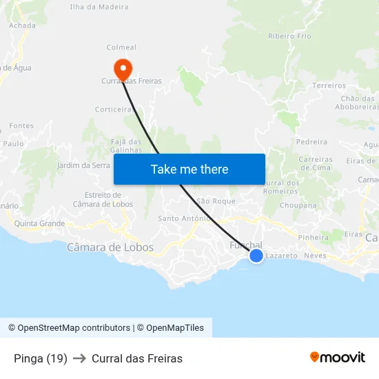 Pinga (19) to Curral das Freiras map